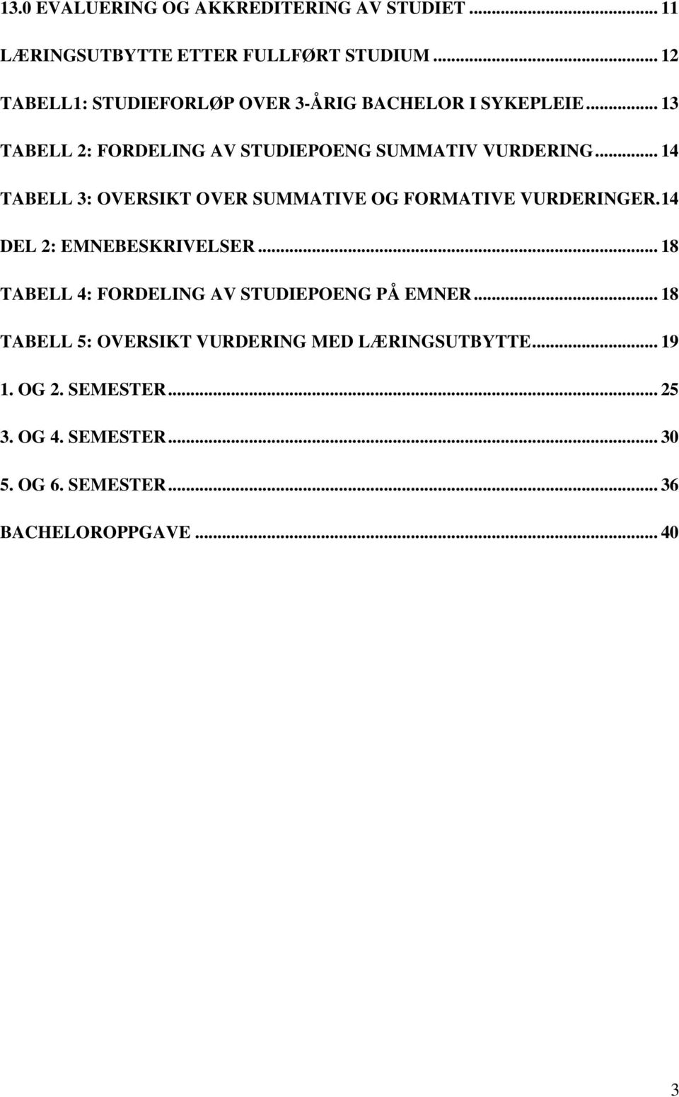 .. 14 TABELL 3: OVERSIKT OVER SUMMATIVE OG FORMATIVE VURDERINGER. 14 DEL 2: EMNEBESKRIVELSER.