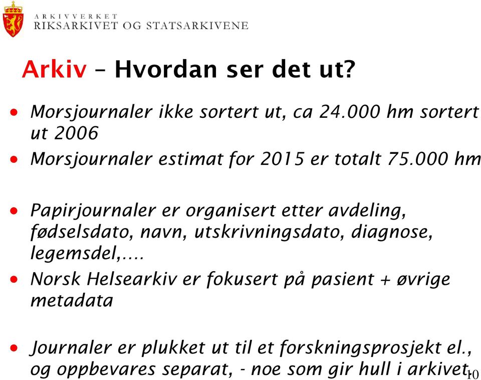 000 hm Papirjournaler er organisert etter avdeling, fødselsdato, navn, utskrivningsdato, diagnose,