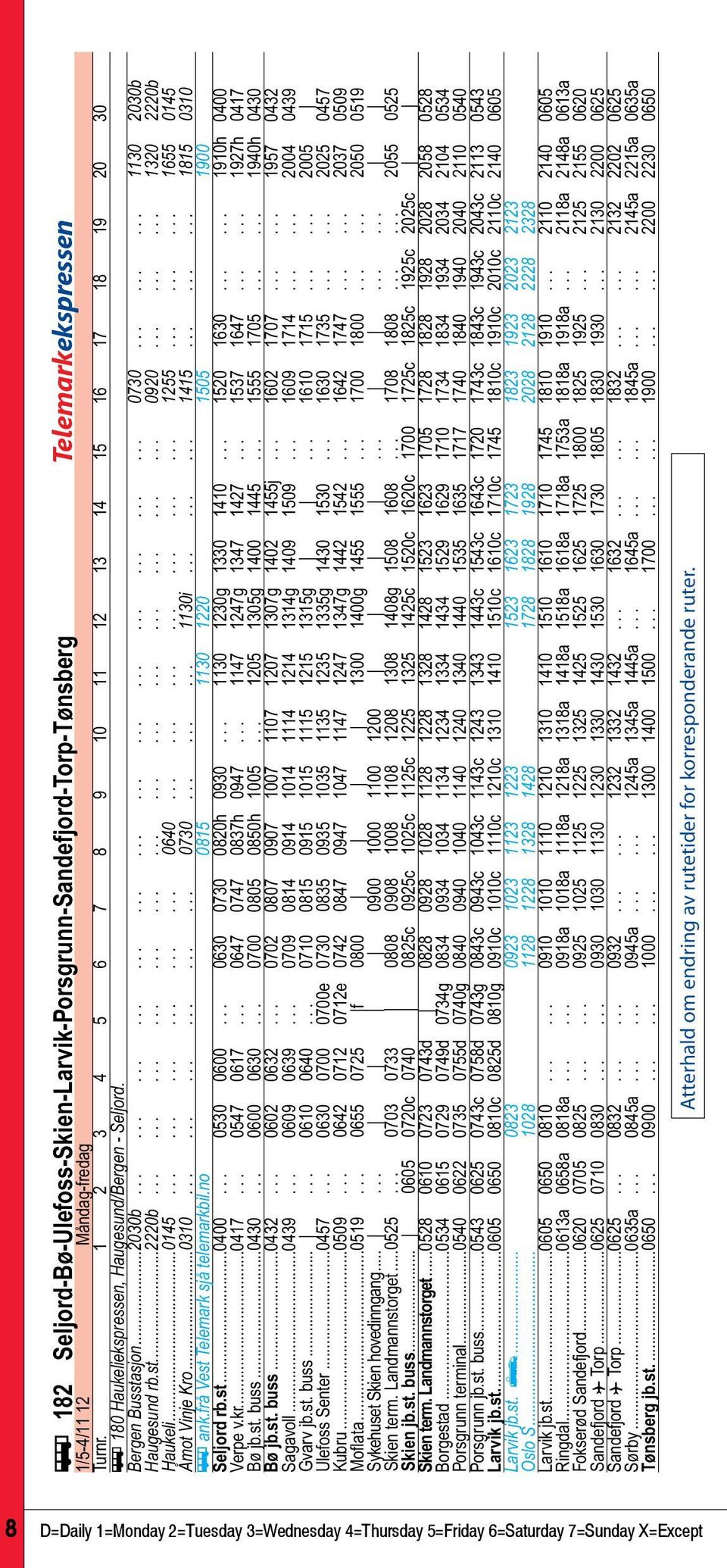 ........ 1130 2030b Haugesund rb.st...2220b.......................................... 0920......... 1320 2220b Haukeli...0145.................. 0640..................... 1255.