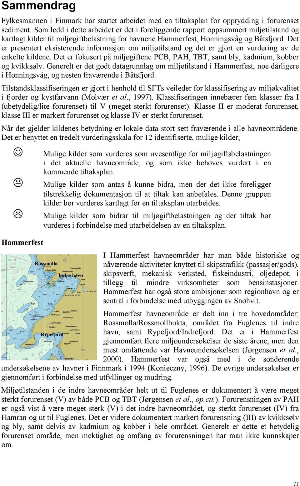 Det er presentert eksisterende informasjon om miljøtilstand og det er gjort en vurdering av de enkelte kildene. Det er fokusert på miljøgiftene PCB, PAH, TBT, samt bly, kadmium, kobber og kvikksølv.