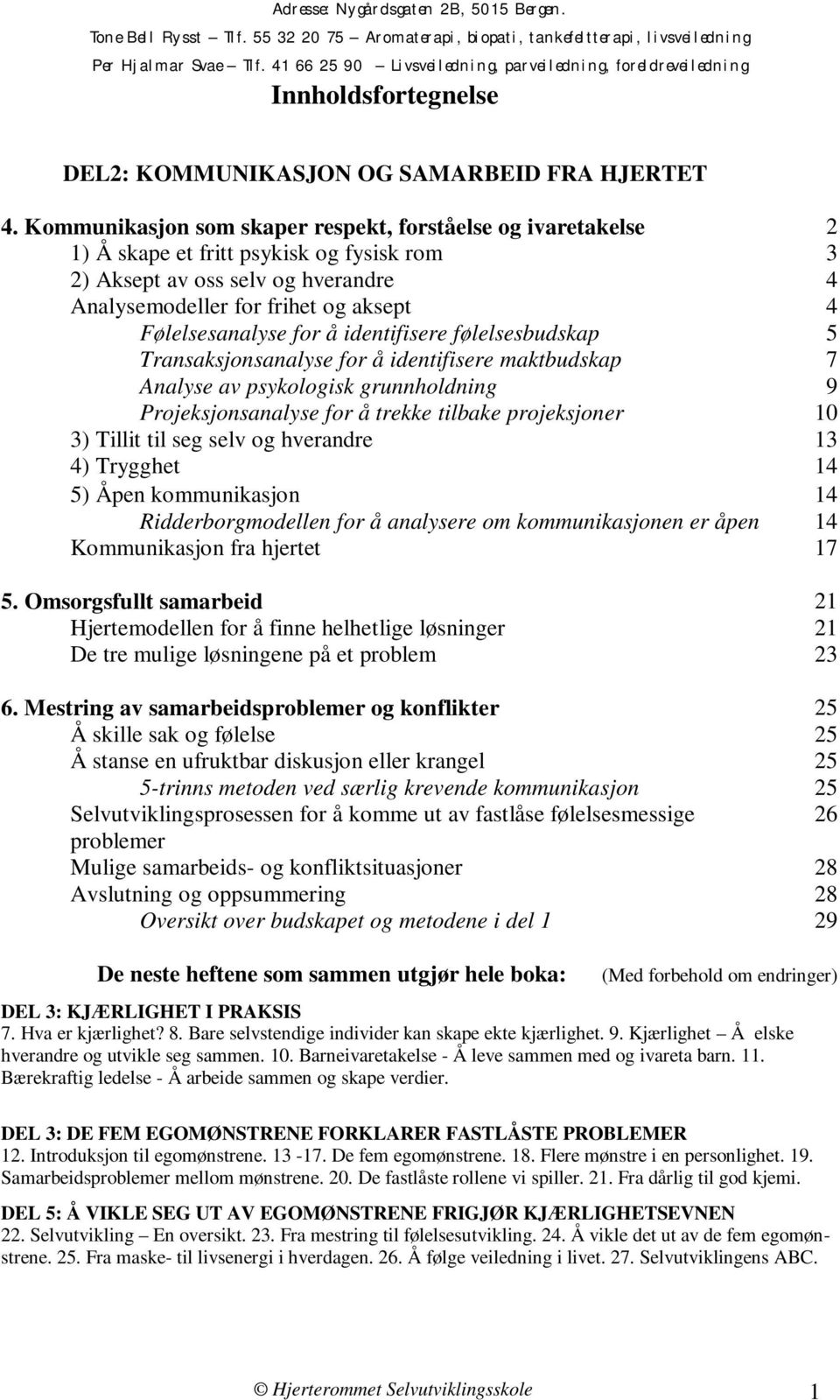 Kommunikasjon som skaper respekt, forståelse og ivaretakelse 2 1) Å skape et fritt psykisk og fysisk rom 3 2) Aksept av oss selv og hverandre 4 Analysemodeller for frihet og aksept 4 Følelsesanalyse