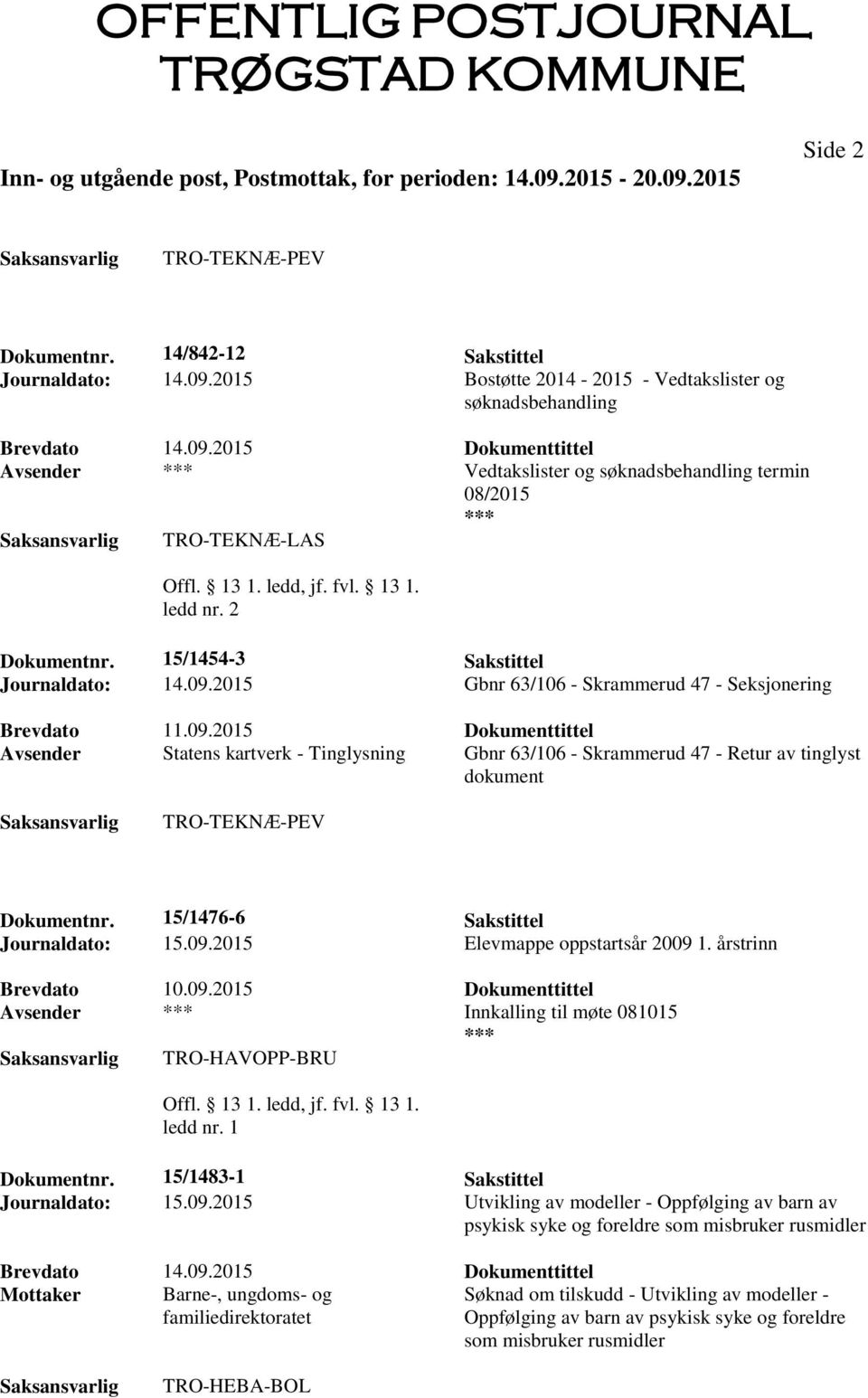 2015 Gbnr 63/106 - Skrammerud 47 - Seksjonering Brevdato 11.09.