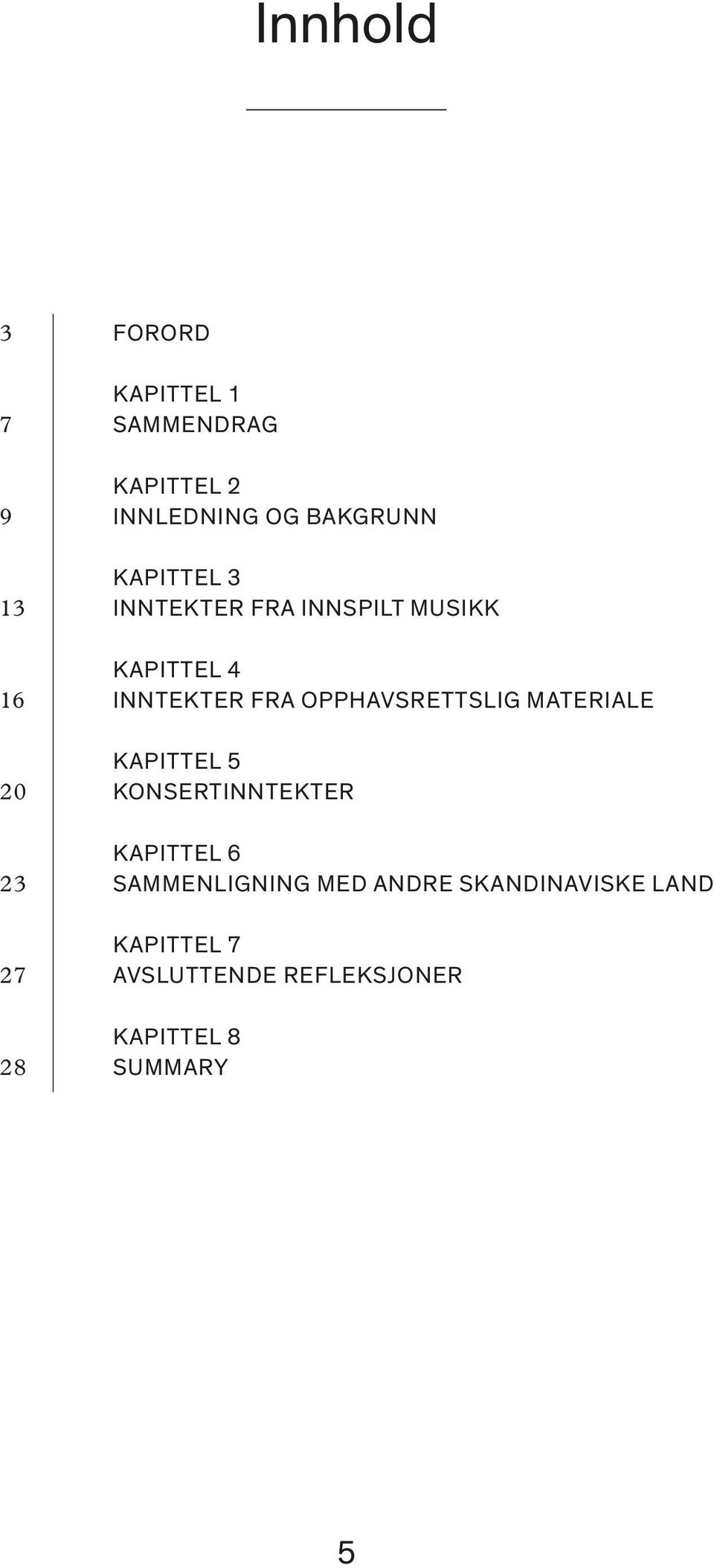 OPPHAVSRETTSLIG MATERIALE KAPITTEL 5 20 KONSERTINNTEKTER KAPITTEL 6 23