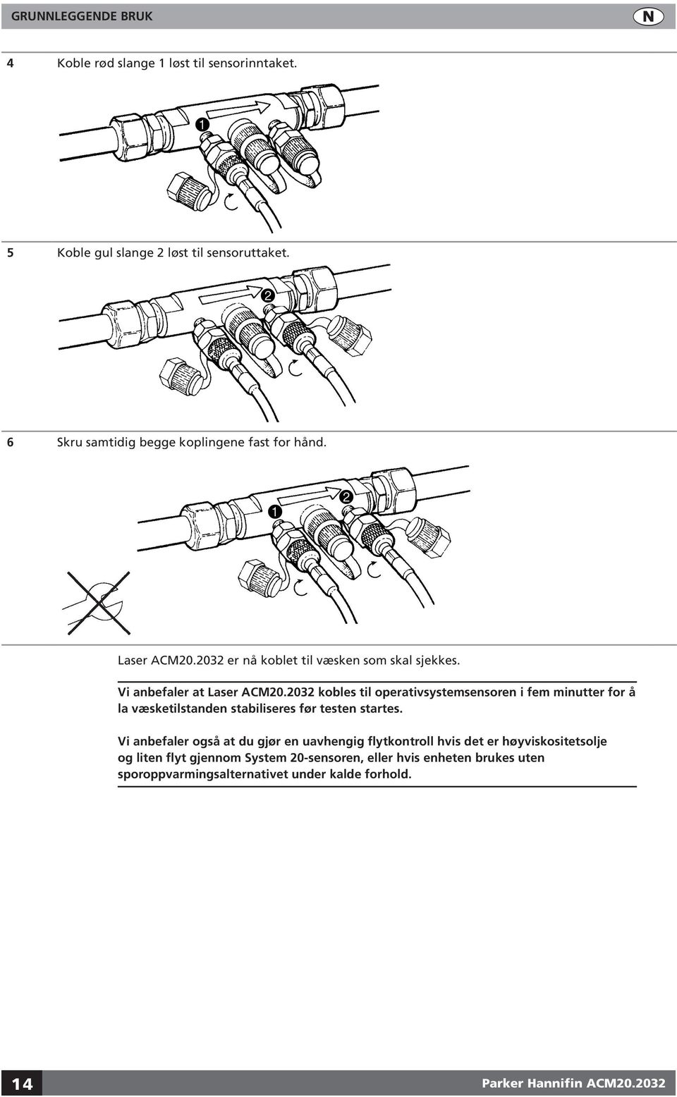 2032 kobles til operativsystemsensoren i fem minutter for å la væsketilstanden stabiliseres før testen startes.