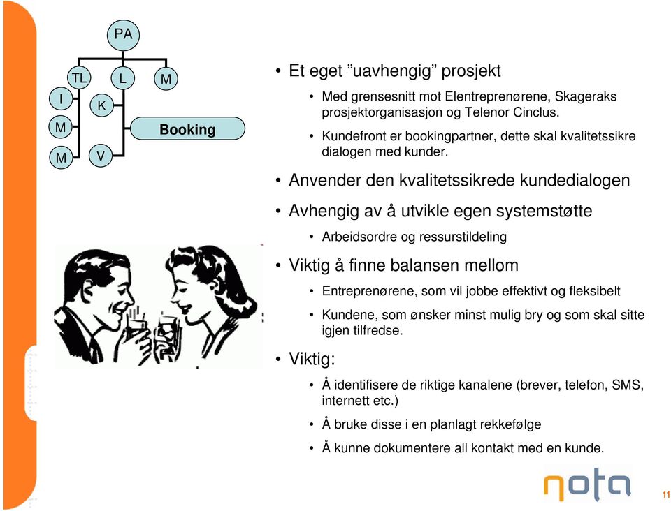 Anvender den kvalitetssikrede kundedialogen Avhengig av å utvikle egen systemstøtte Arbeidsordre og ressurstildeling Viktig å finne balansen mellom Viktig: