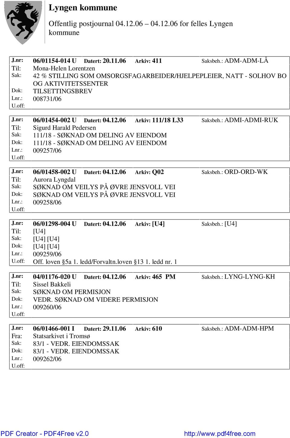 nr: 06/01454-002 U Datert: 04.12.06 Arkiv: 111/18 L33 Saksbeh.: ADMI-ADMI-RUK Til: Sigurd Harald Pedersen Sak: 111/18 - SØKNAD OM DELING AV EIENDOM Dok: 111/18 - SØKNAD OM DELING AV EIENDOM Lnr.