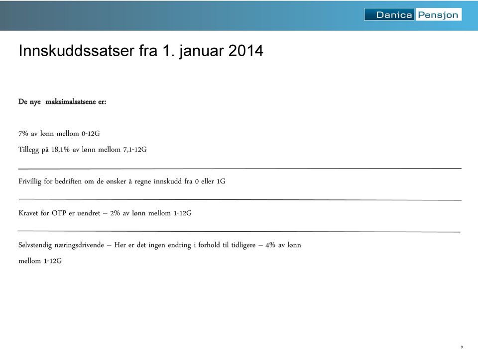 lønn mellom 7,1-12G Frivillig for bedriften om de ønsker å regne innskudd fra 0 eller