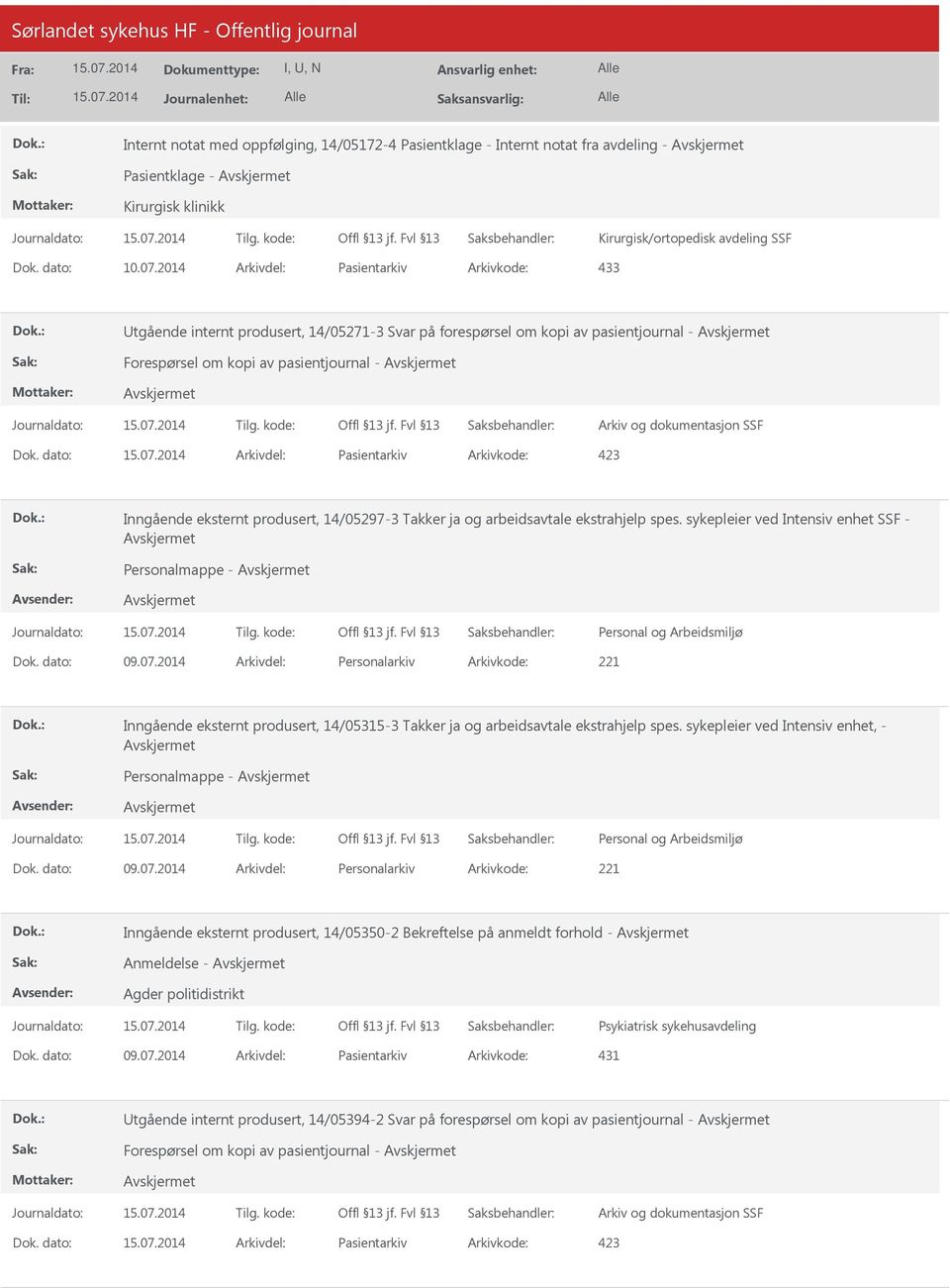 dato: Arkivdel: Pasientarkiv Arkivkode: 423 Inngående eksternt produsert, 14/05297-3 Takker ja og arbeidsavtale ekstrahjelp spes. sykepleier ved Intensiv enhet SSF - Personalmappe - Dok. dato: 09.07.