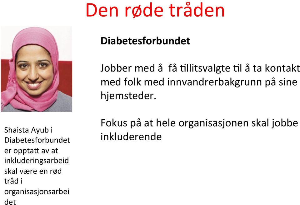 Shaista Ayub i Diabetesforbundet er opptaj av at inkluderingsarbeid skal