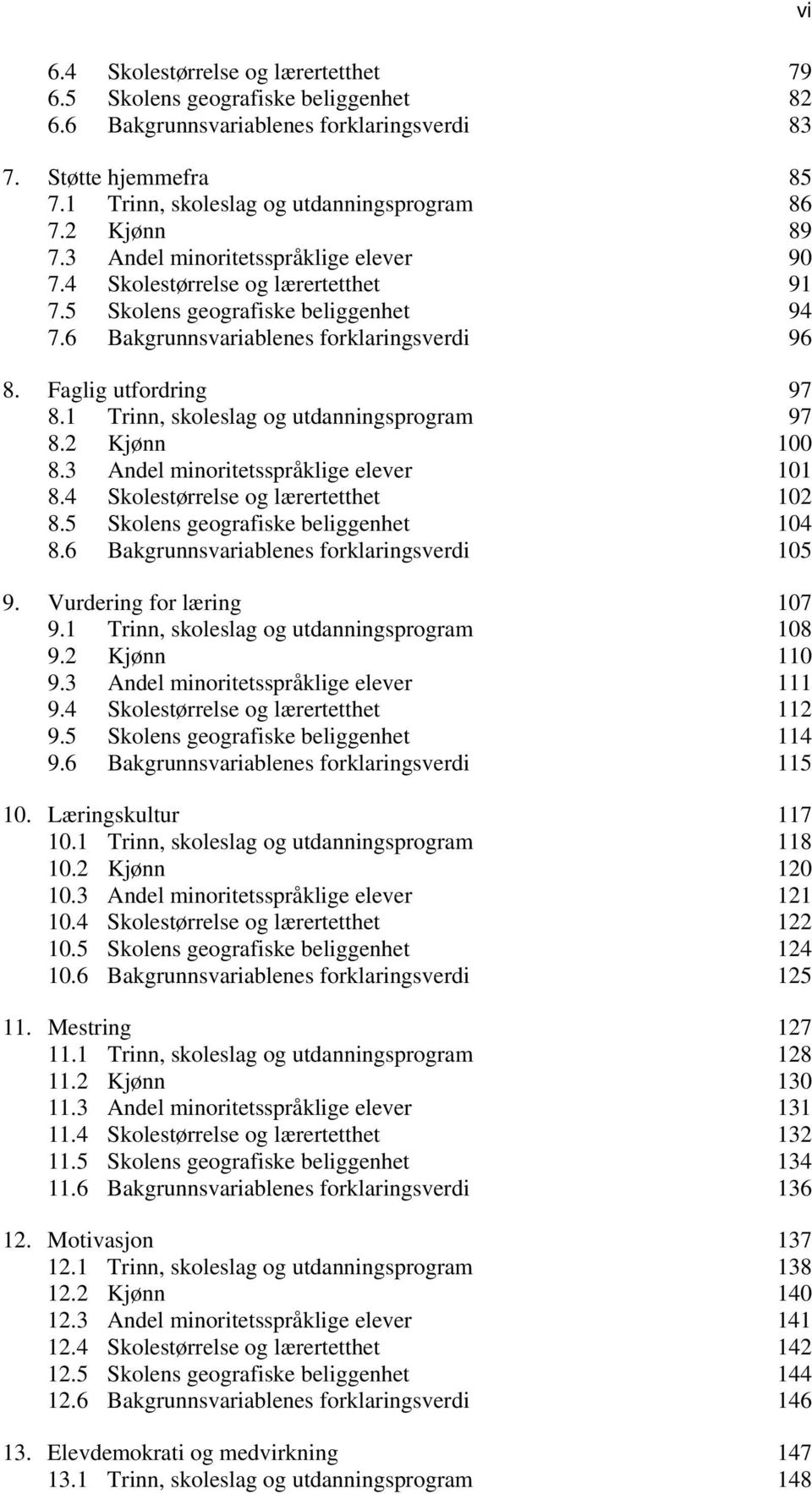 1 Trinn, skoleslag og utdanningsprogram 97 8.2 Kjønn 100 8.3 Andel minoritetsspråklige elever 101 8.4 Skolestørrelse og lærertetthet 102 8.5 Skolens geografiske beliggenhet 104 8.