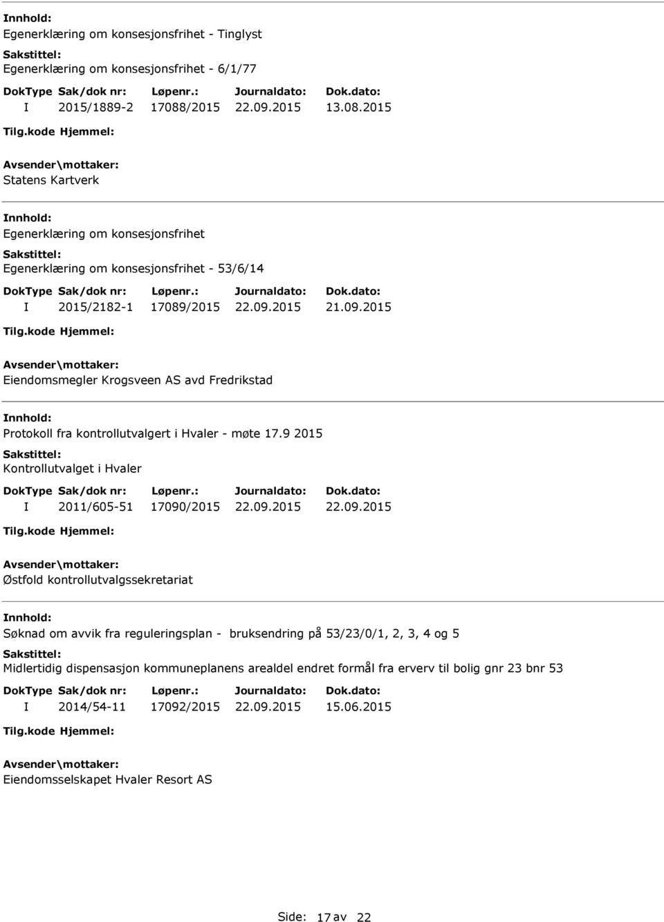 2015 Eiendomsmegler Krogsveen AS avd Fredrikstad Protokoll fra kontrollutvalgert i Hvaler - møte 17.