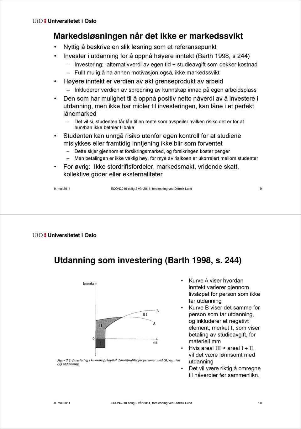 kunnskap innad på egen arbeidsplass Den som har mulighet til å oppnå positiv netto nåverdi av å investere i utdanning, men ikke har midler til investeringen, kan låne i et perfekt lånemarked Det vil