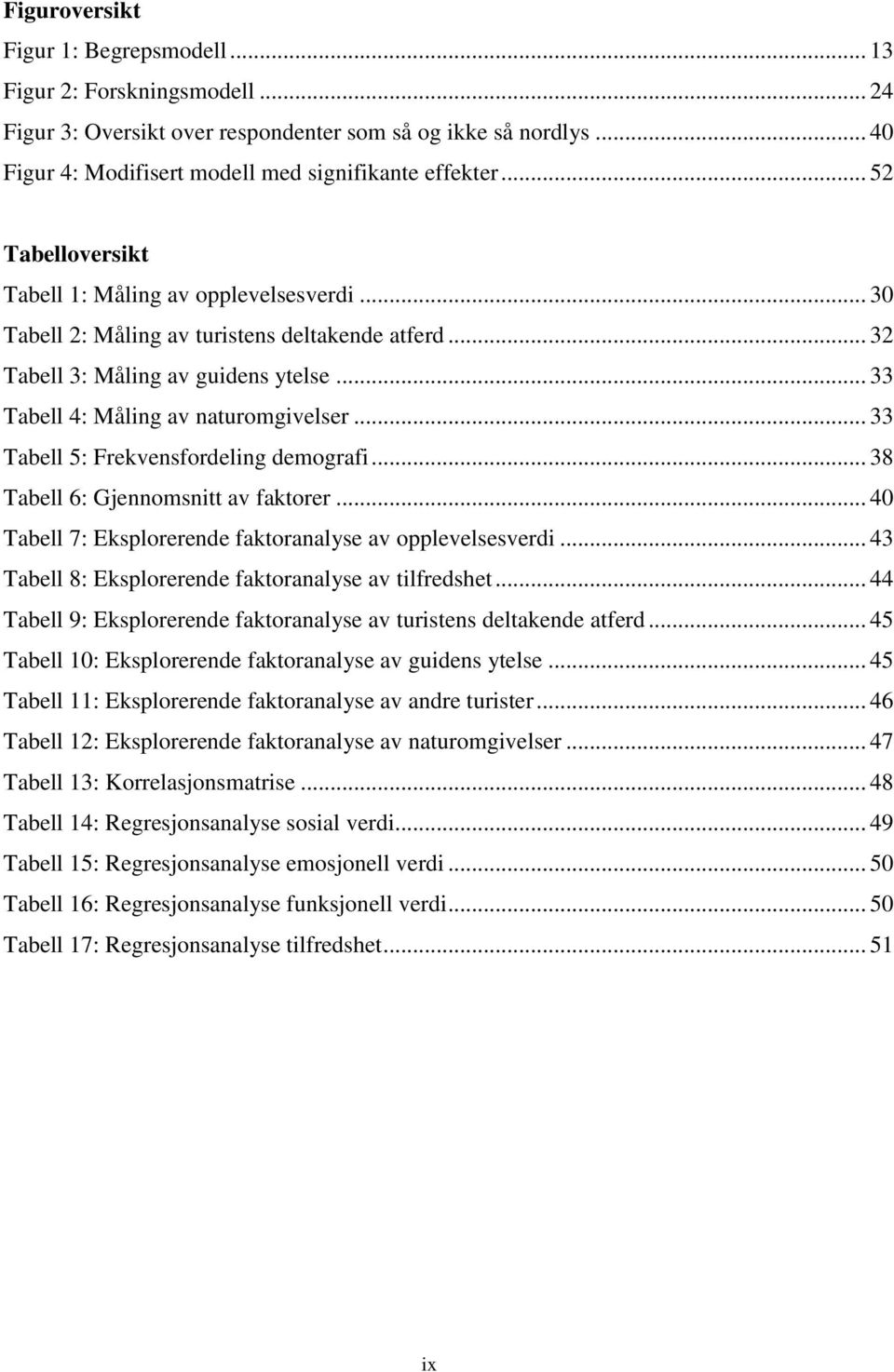 .. 33 Tabell 5: Frekvensfordeling demografi... 38 Tabell 6: Gjennomsnitt av faktorer... 40 Tabell 7: Eksplorerende faktoranalyse av opplevelsesverdi.