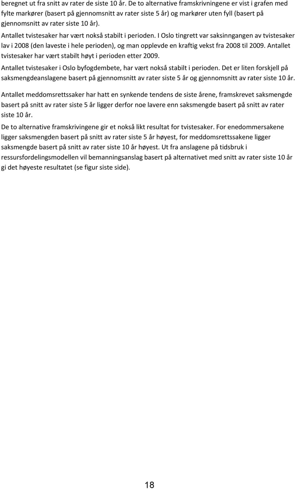 Antallet tvistesaker har vært nokså stabilt i perioden. I Oslo tingrett var saksinngangen av tvistesaker lav i 2008 (den laveste i hele perioden), og man opplevde en kraftig vekst fra 2008 til 2009.