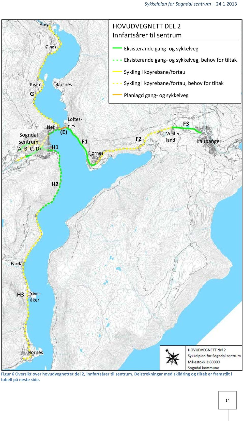 sykkelveg Sogndal sentrum (A, B, C, D) Loftes- Nes nes (E) F1 H1 Kjørnes F2 Vesterland F3 Kaupanger H2 Fardal H3 Ylvisåker Nornes