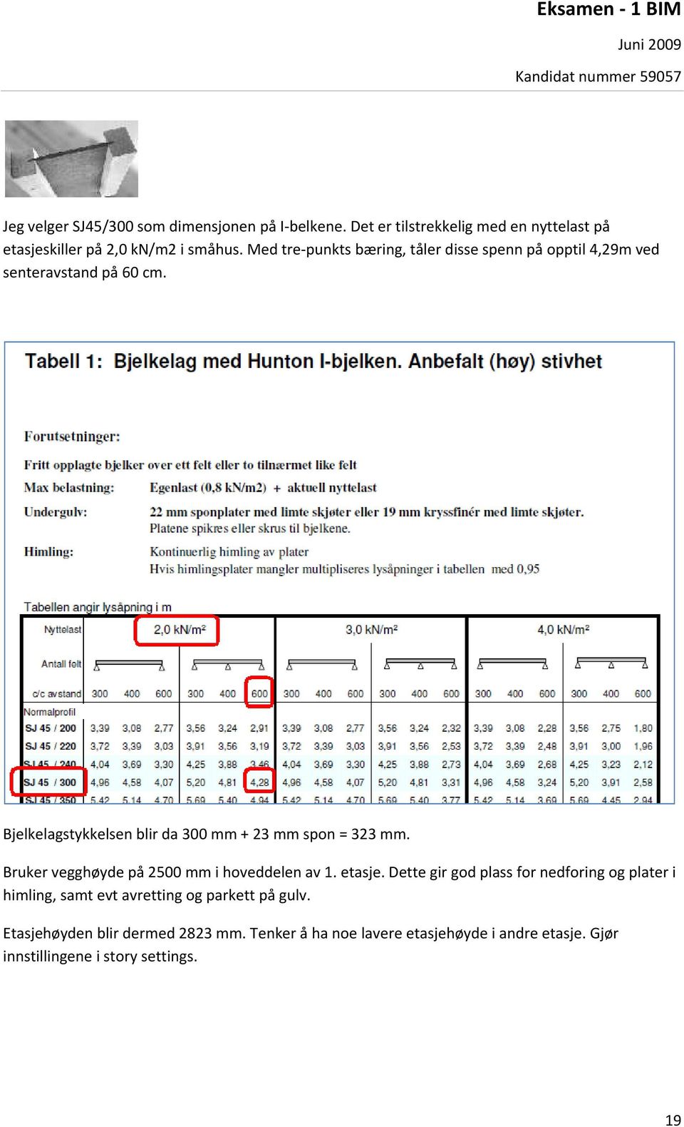 Bjelkelagstykkelsen blir da 300 mm + 23 mm spon = 323 mm. Bruker vegghøyde på 2500 mm i hoveddelen av 1. etasje.