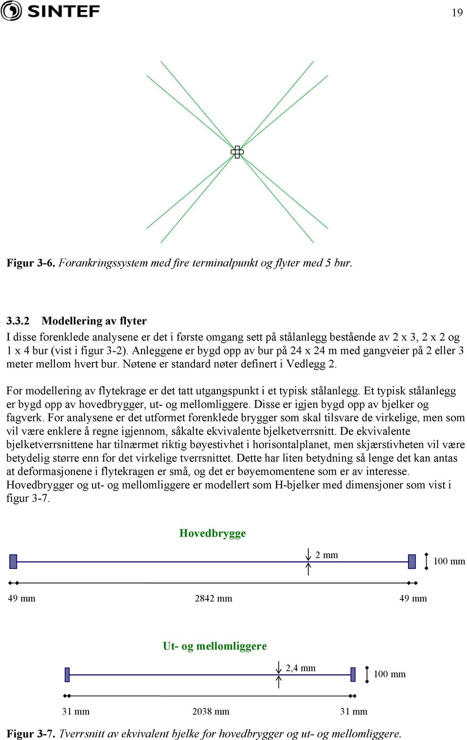 For modellering av flytekrage er det tatt utgangspunkt i et typisk stålanlegg. Et typisk stålanlegg er bygd opp av hovedbrygger, ut- og mellomliggere. Disse er igjen bygd opp av bjelker og fagverk.