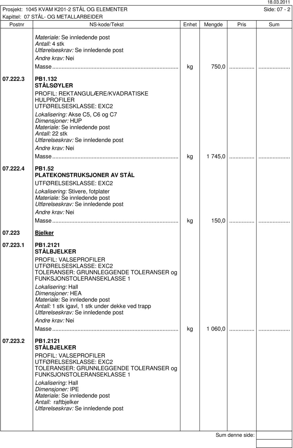 innledende post Masse... kg 1 745,0...... 07..4 PB1.