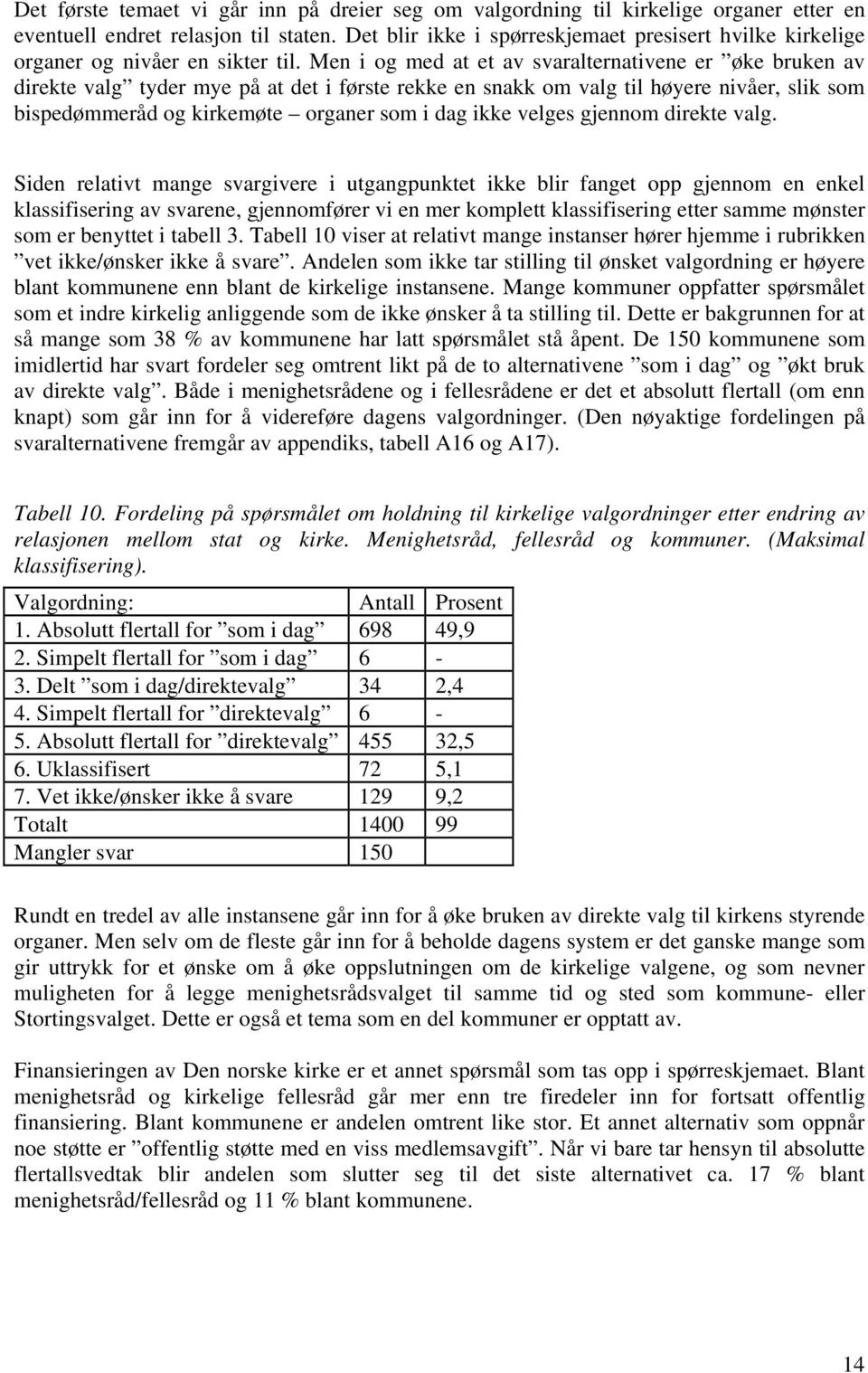 Men i og med at et av svaralternativene er øke bruken av direkte valg tyder mye på at det i første rekke en snakk om valg til høyere nivåer, slik som bispedømmeråd og kirkemøte organer som i dag ikke