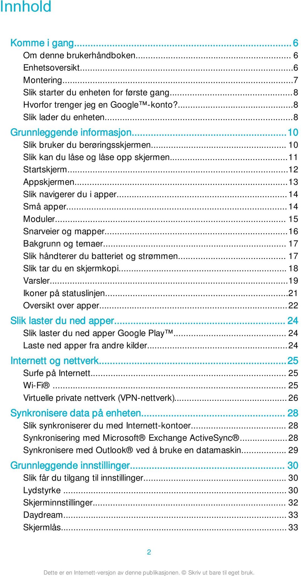 .. 14 Moduler... 15 Snarveier og mapper...16 Bakgrunn og temaer... 17 Slik håndterer du batteriet og strømmen... 17 Slik tar du en skjermkopi... 18 Varsler...19 Ikoner på statuslinjen.