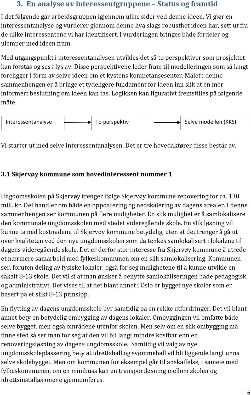 I vurderingen bringes både fordeler og ulemper med ideen fram. Med utgangspunkt i interessentanalysen utvikles det så to perspektiver som prosjektet kan forstås og ses i lys av.