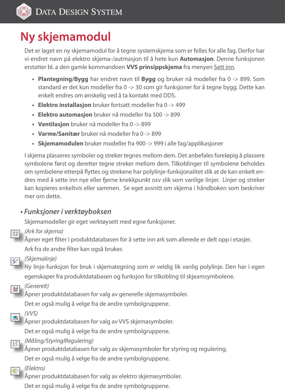 Som standard er det kun modeller fra 0 -> 30 som gir funksjoner for å tegne bygg. Dette kan enkelt endres om ønskelig ved å ta kontakt med DDS.