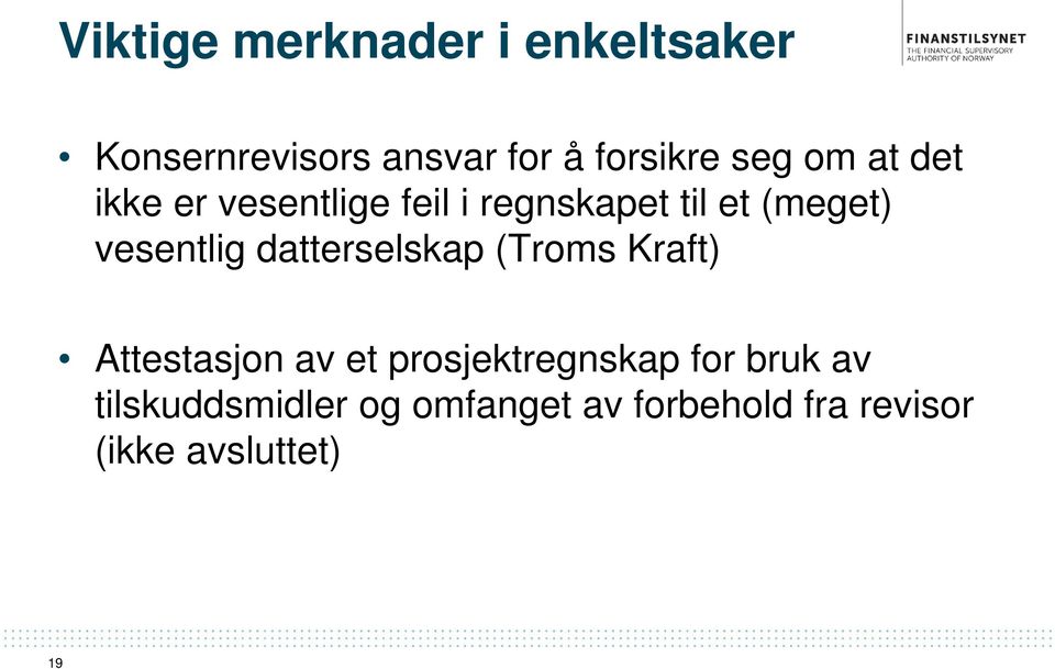 datterselskap (Troms Kraft) Attestasjon av et prosjektregnskap for bruk