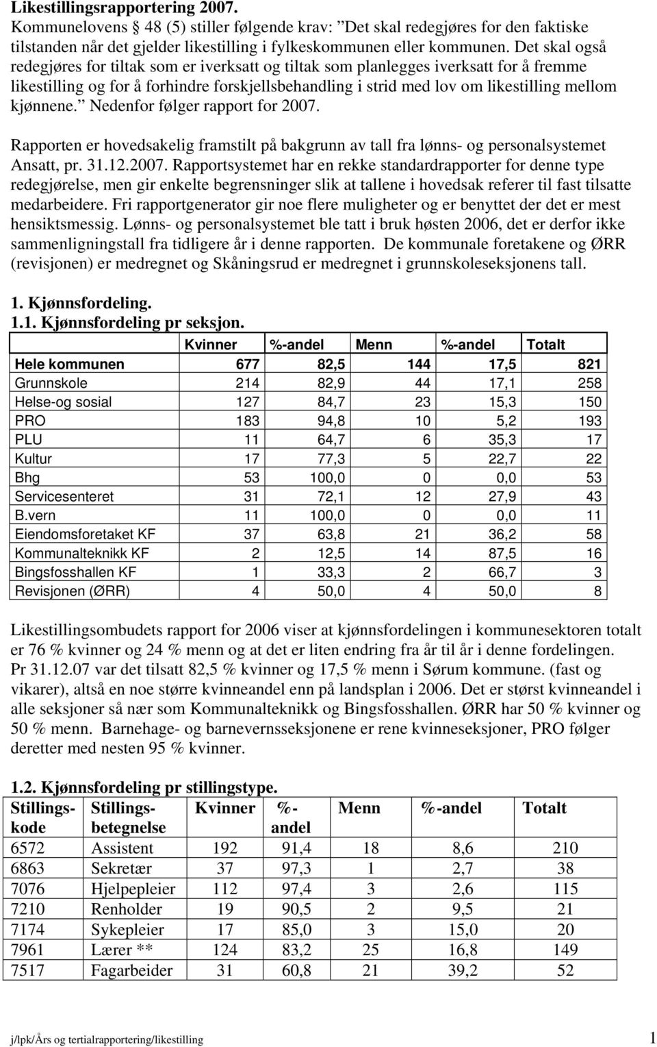 kjønnene. Nedenfor følger rapport for 2007.