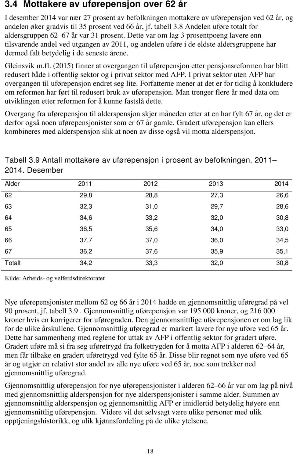 Dette var om lag 3 prosentpoeng lavere enn tilsvarende andel ved utgangen av 211, og andelen uføre i de eldste aldersgruppene har dermed falt betydelig i de seneste årene. Gleinsvik m.fl.