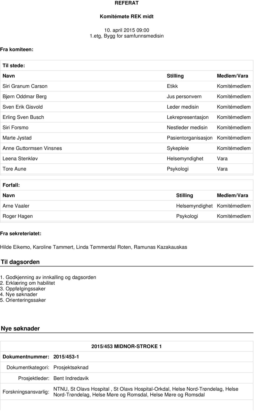 Komitémedlem Erling Sven Busch Lekrepresentasjon Komitémedlem Siri Forsmo Nestleder medisin Komitémedlem Marte Jystad Pasientorganisasjon Komitémedlem Anne Guttormsen Vinsnes Sykepleie Komitémedlem