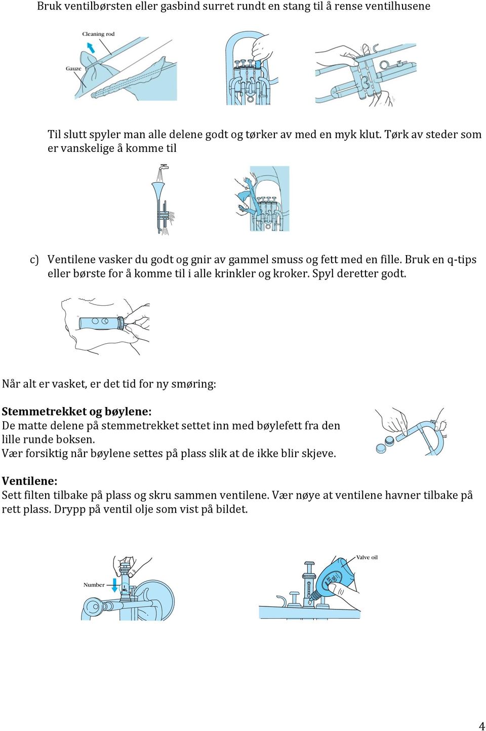 Prepare a brass soap water solution using Bruk ventilbørsten eller gasbind surret rundt en stang til å rense ventilhusene between 10 to 15 parts warm water (30! to out with clean water.