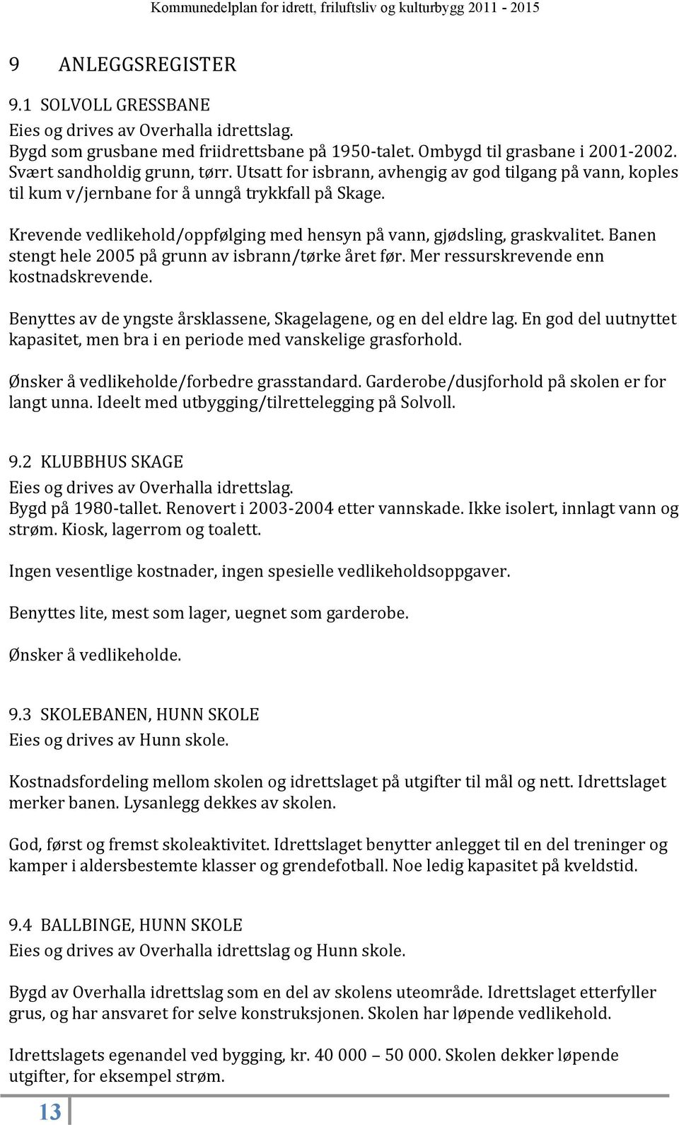 Banen stengt hele 2005 på grunn av isbrann/tørke året før. Mer ressurskrevende enn kostnadskrevende. Benyttes av de yngste årsklassene, Skagelagene, og en del eldre lag.