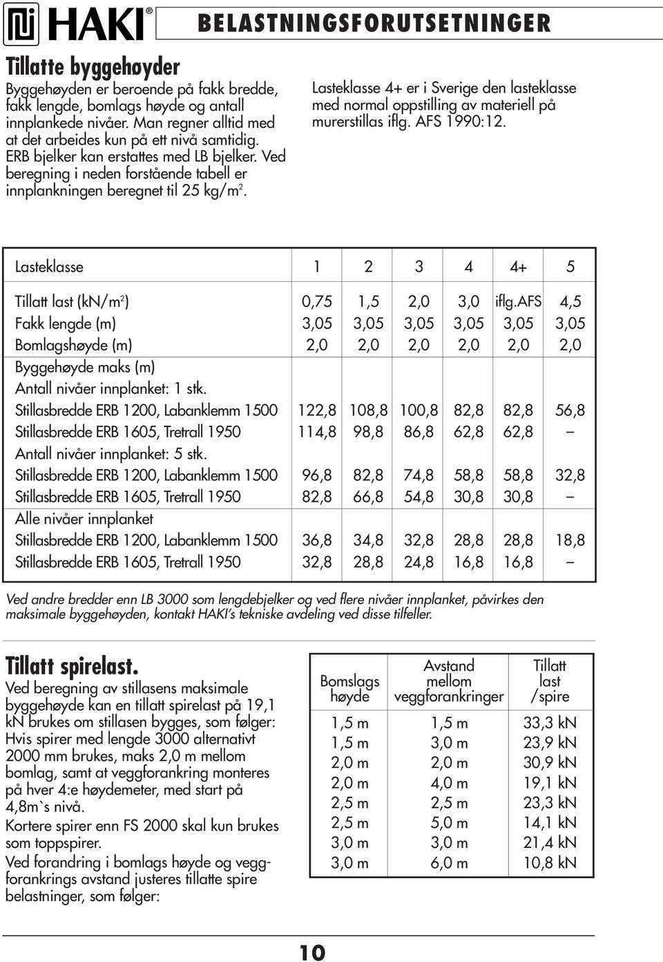 Lasteklasse 4+ er i Sverige den lasteklasse med normal oppstilling av materiell på murerstillas iflg. AFS 1990:12. Lasteklasse 1 2 3 4 4+ 5 Tillatt last (kn/m 2 ) 0,75 1,5 2,0 3,0 iflg.
