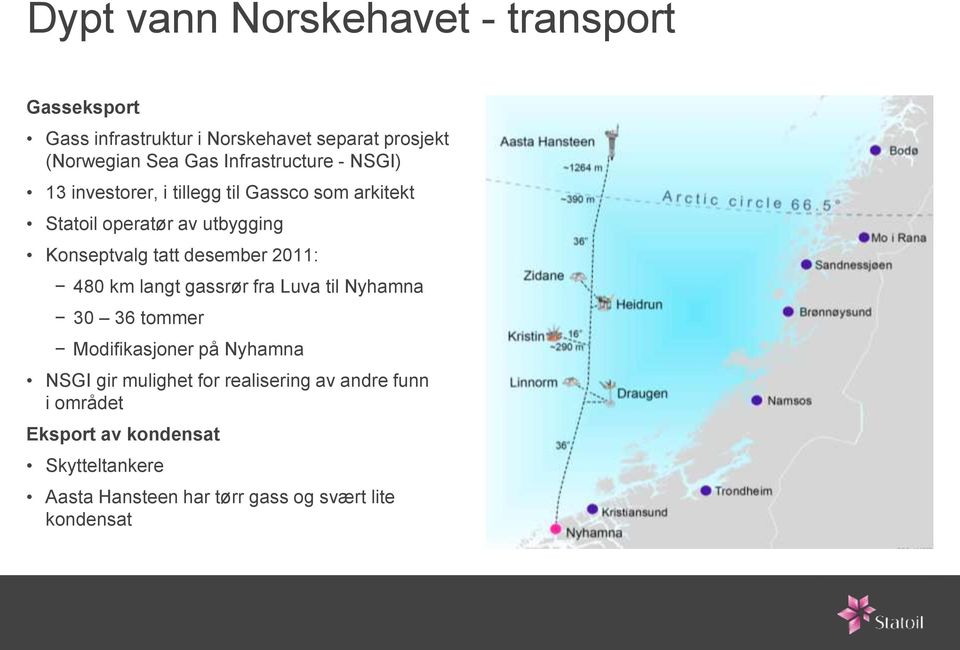 desember 2011: 480 km langt gassrør fra Luva til Nyhamna 30 36 tommer Modifikasjoner på Nyhamna NSGI gir mulighet for