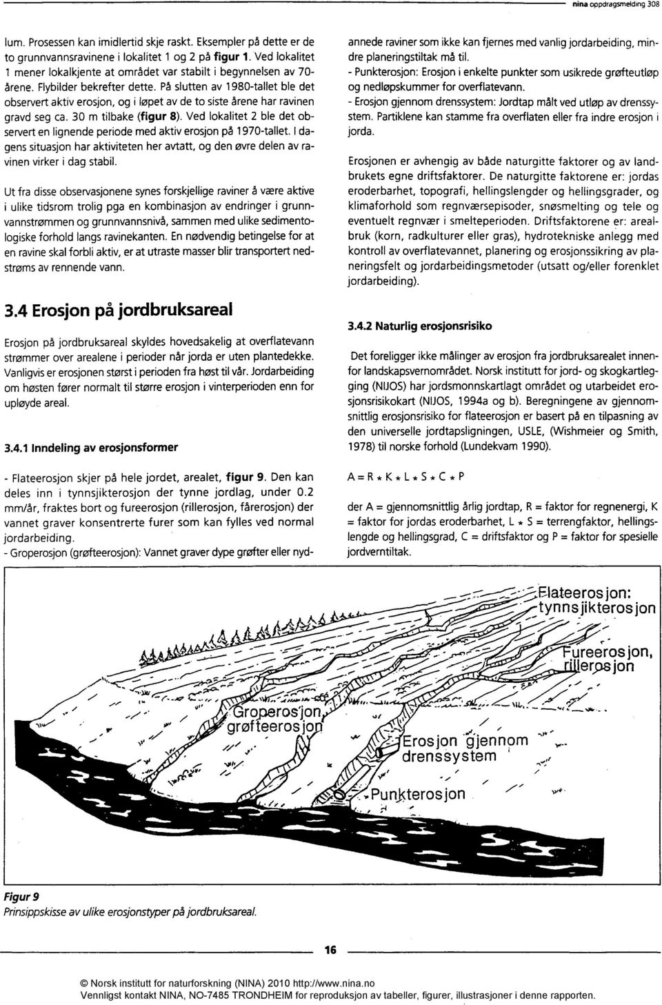 På slutten av 1980-tallet ble det observert aktiv erosjon, og i løpet av de to siste årene har ravinen gravd seg ca. 30 m tilbake (figur 8).