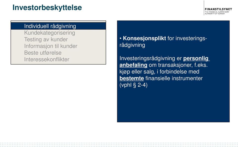 investeringsrådgivning Investeringsrådgivning er personlig anbefaling om