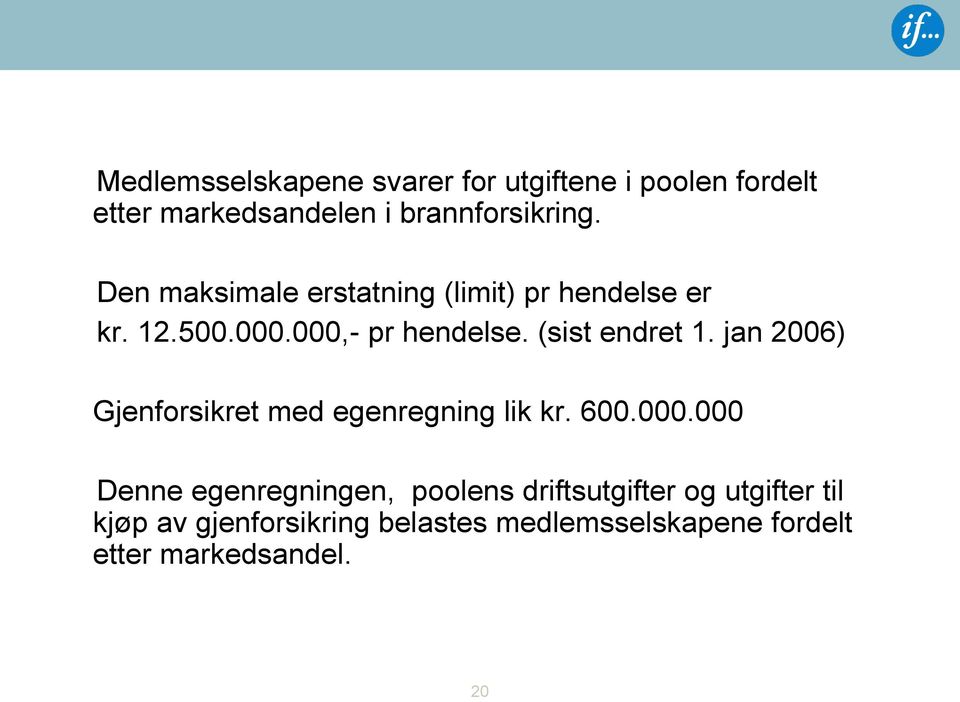 jan 2006) Gjenforsikret med egenregning lik kr. 600.000.