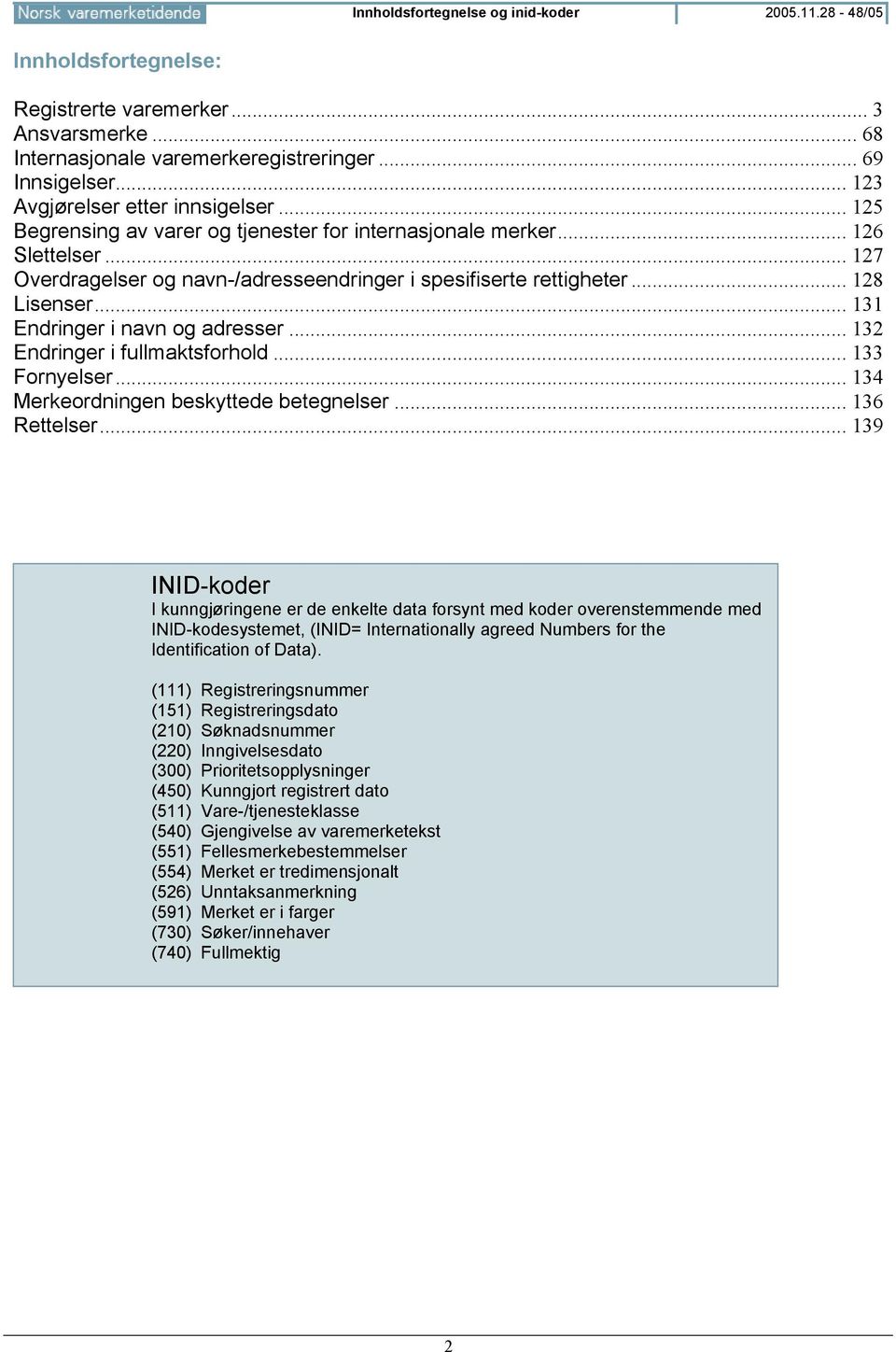 .. 128 Lisenser... 131 Endringer i navn og adresser... 132 Endringer i fullmaktsforhold... 133 Fornyelser... 134 Merkeordningen beskyttede betegnelser... 136 Rettelser.