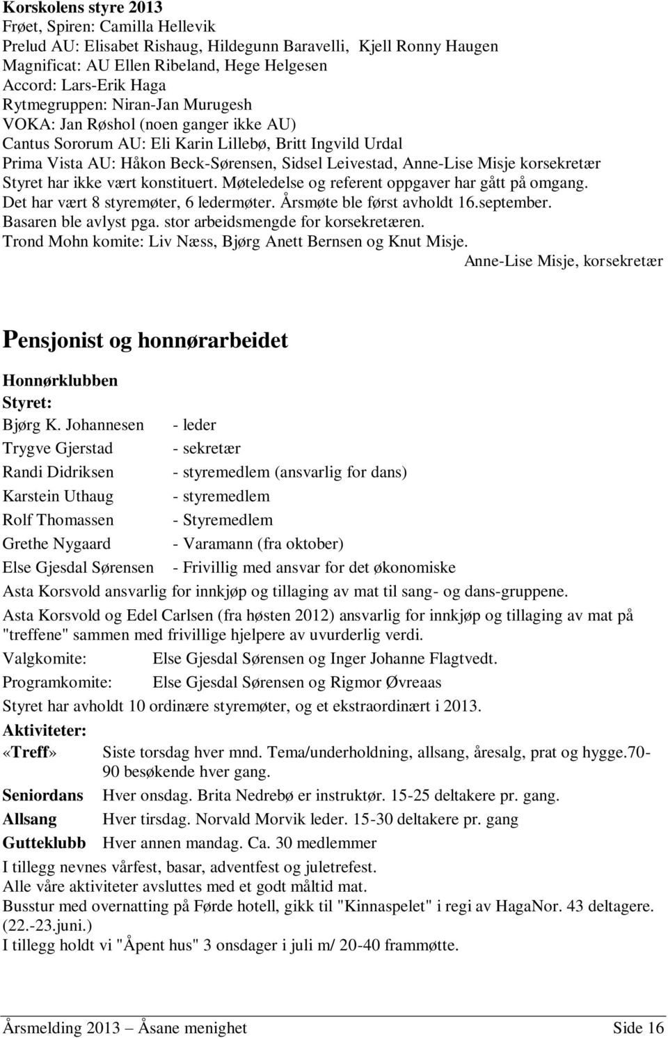 Misje korsekretær Styret har ikke vært konstituert. Møteledelse og referent oppgaver har gått på omgang. Det har vært 8 styremøter, 6 ledermøter. Årsmøte ble først avholdt 16.september.