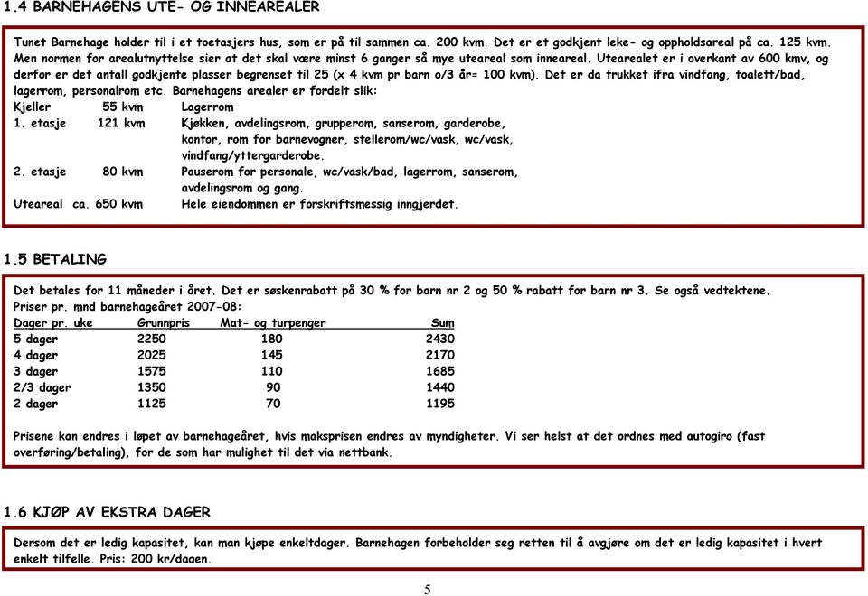 Utearealet er i overkant av 600 kmv, og derfor er det antall godkjente plasser begrenset til 25 (x 4 kvm pr barn o/3 år= 100 kvm).