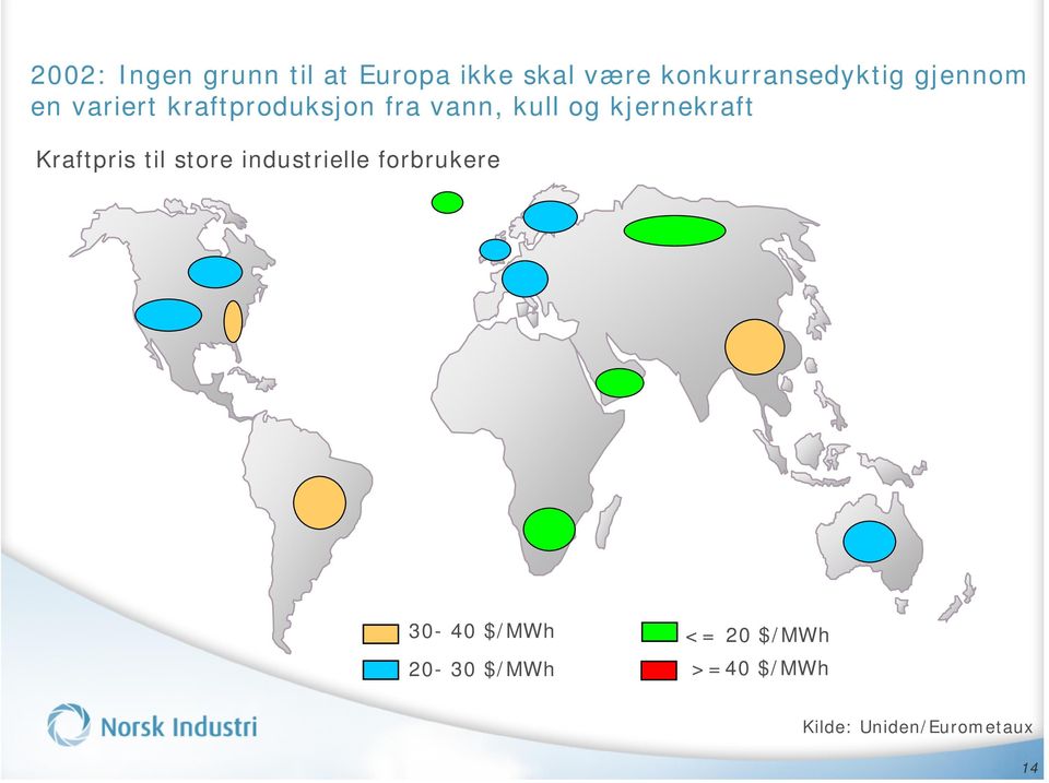 vann, kull og kjernekraft Kraftpris til store industrielle