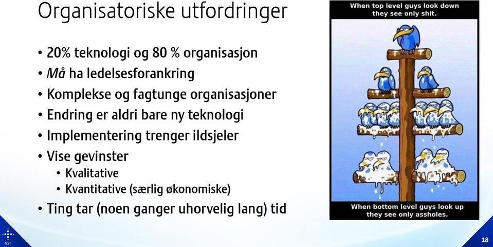 bare ny teknologi Implementering trenger ildsjeler Vise gevinster