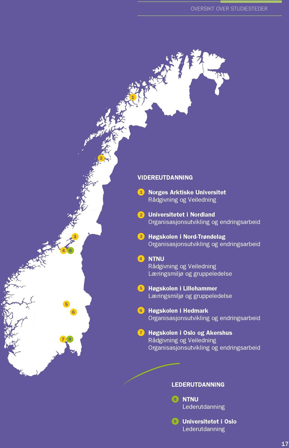 gruppeledelse 5 Høgskolen i Lillehammer Læringsmiljø og gruppeledelse 6 Høgskolen i Hedmark Organisasjonsutvikling og endringsarbeid 7 Høgskolen i Oslo