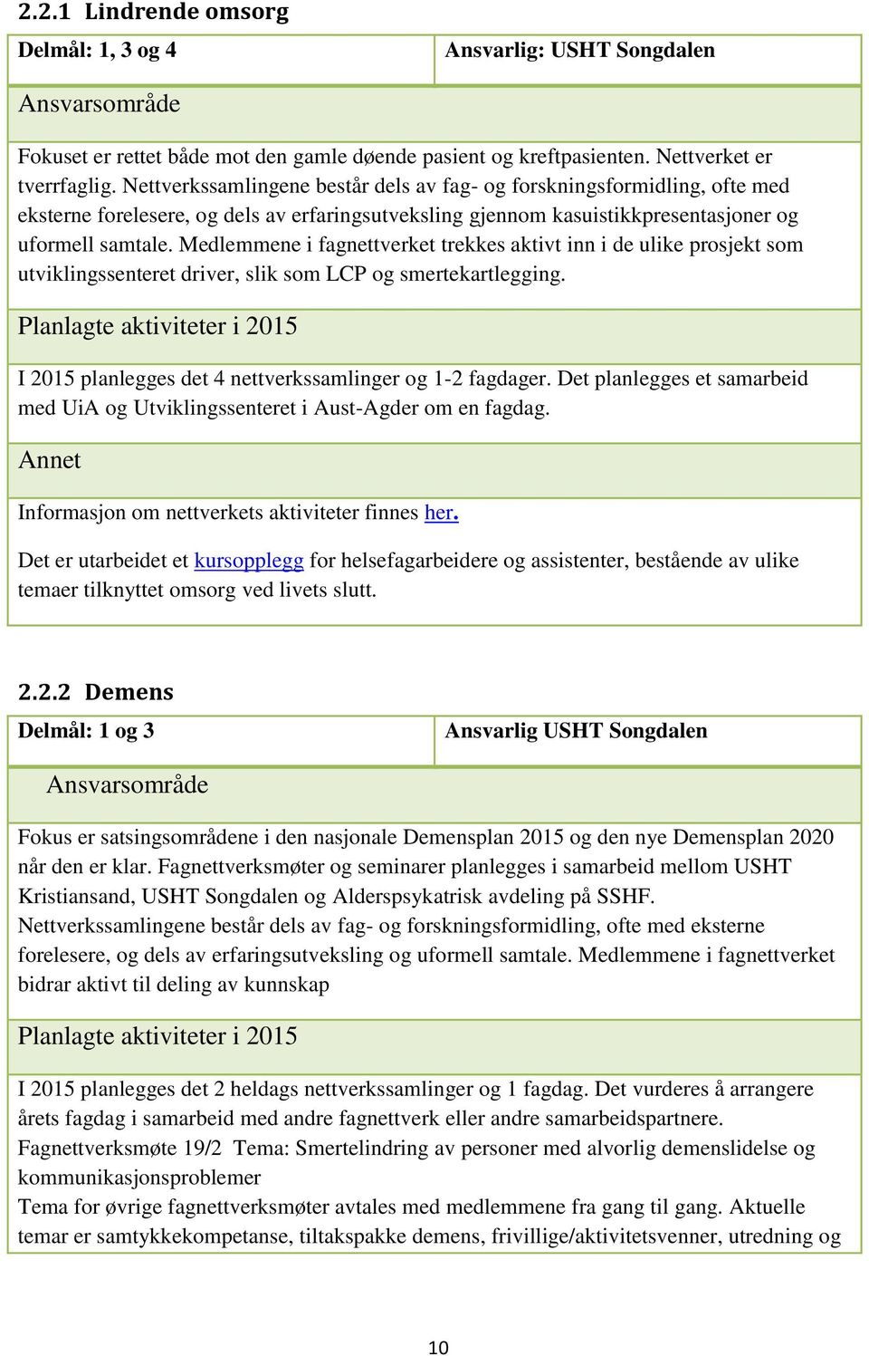 Medlemmene i fagnettverket trekkes aktivt inn i de ulike prosjekt som utviklingssenteret driver, slik som LCP og smertekartlegging.