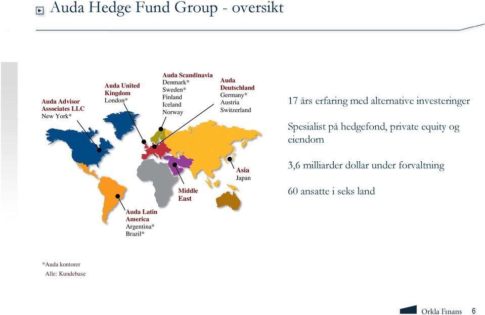 års erfaring med alternative investeringer Spesialist på hedgefond, private equity og eiendom Middle East Asia Japan 3,6