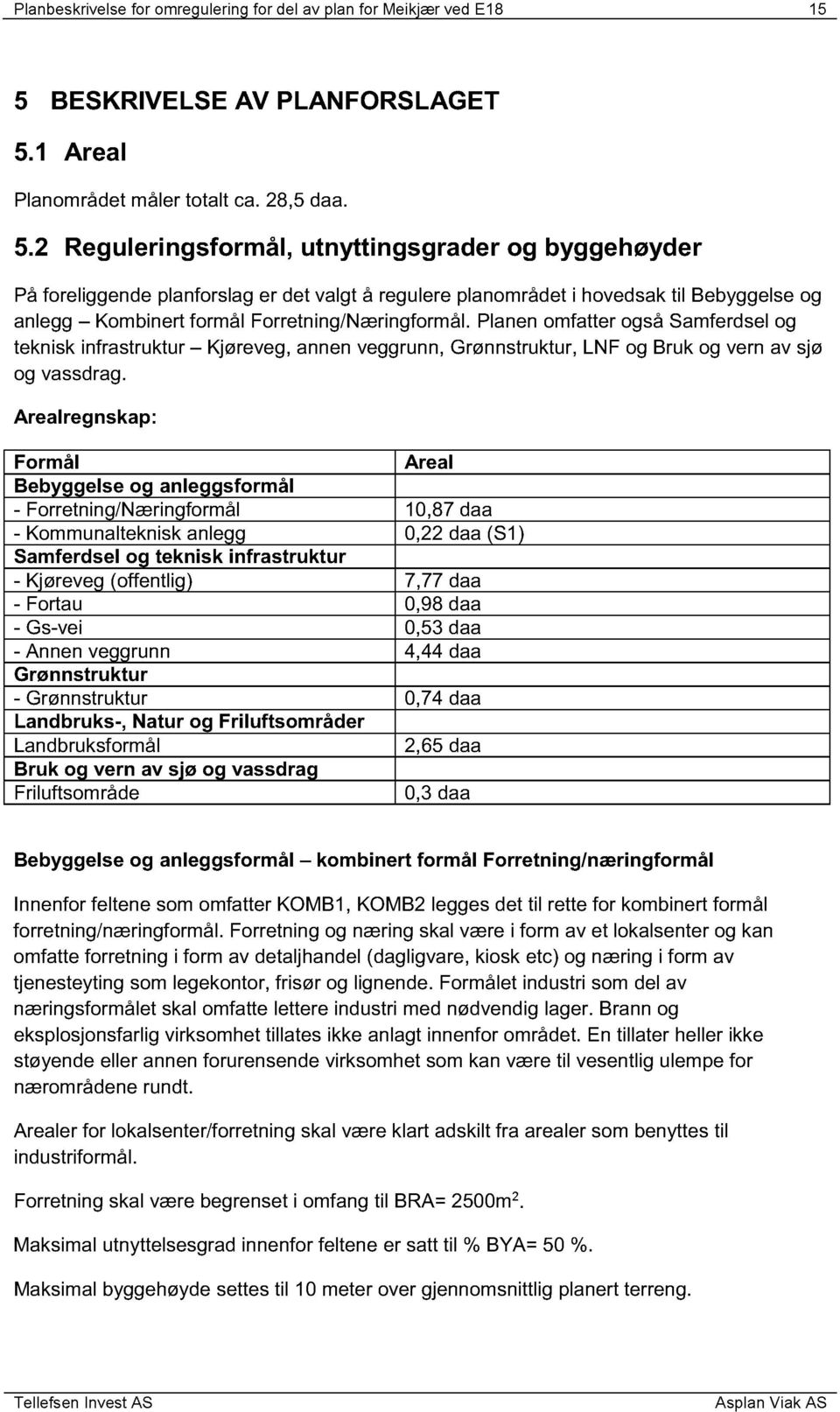 1 Areal Planområdet måler totalt ca. 28,5 daa. 5.