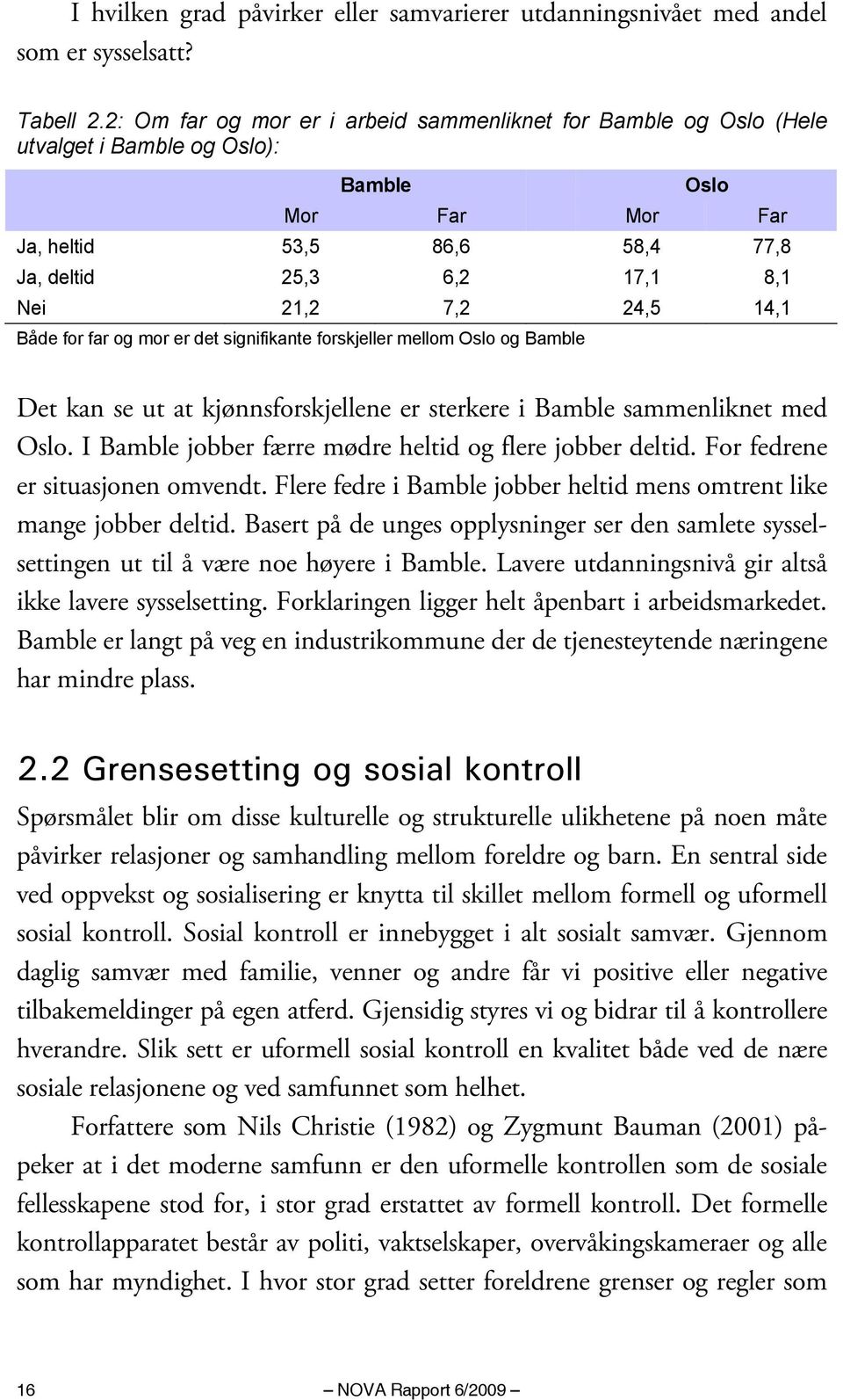 24,5 14,1 Både for far og mor er det signifikante forskjeller mellom Oslo og Bamble Det kan se ut at kjønnsforskjellene er sterkere i Bamble sammenliknet med Oslo.