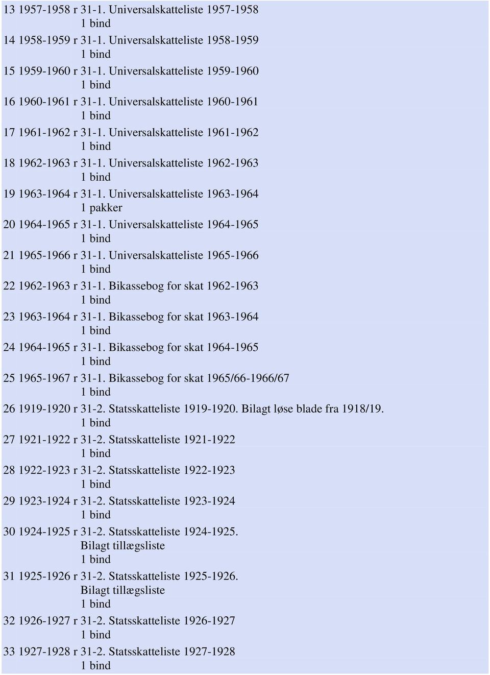 Universalskatteliste 1963-1964 20 1964-1965 r 31-1. Universalskatteliste 1964-1965 21 1965-1966 r 31-1. Universalskatteliste 1965-1966 22 1962-1963 r 31-1.