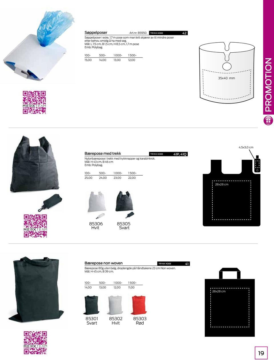 Nylonbærepose i trekk med trykknapper og karabinkrok.
