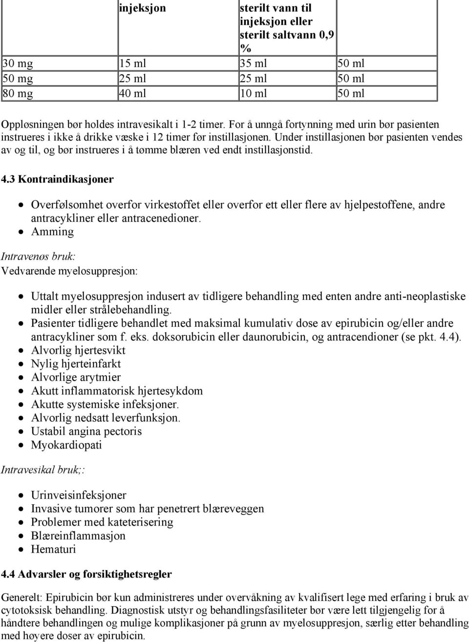 Under instillasjonen bør pasienten vendes av og til, og bør instrueres i å tømme blæren ved endt instillasjonstid. 4.